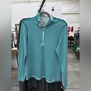 Patagonia Striped Teal and White Quarter-Zip Pullover